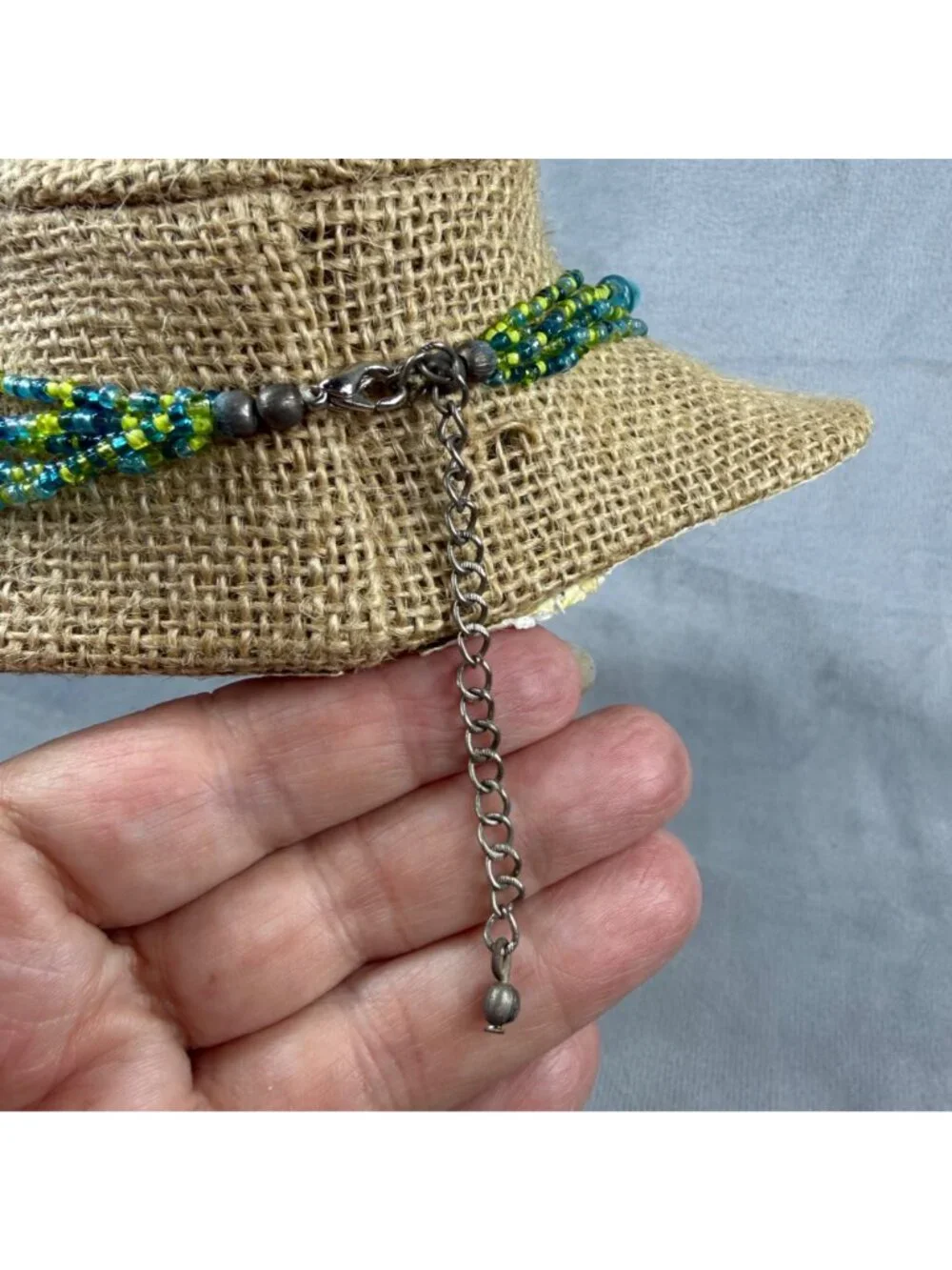 Multistrand Blue & Green Glass Beaded Necklace - Statement Piece Women Vintage